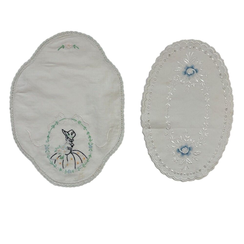Vintage Cottagecore Embroidered Doilies Crochet Lace Trim Shabby Decor Heirloom